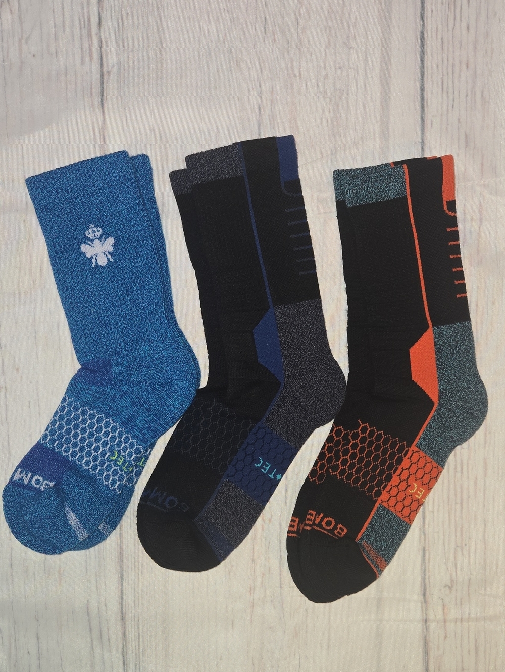 Bombas Performance Crew Socks - Blue, Black, Orange Medium New